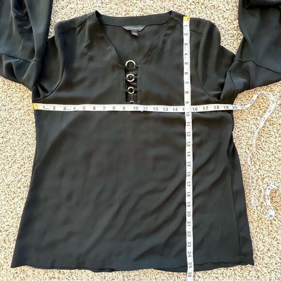 Rock & Republic Semi Sheer Flare Sleeve Black Witchy Academia Blouse Size Small - Picture 7 of 7